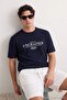 Navy Blue Regular/Normal Cut Printed Textured T-Shirt Tmnss26Ts00068