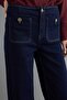Koyu Mavi Orta Esnek Cep Detaylı Yüksek Bel Wide Leg Jeans TWOAW27JE00045 - 5