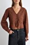 Kahverengi %100 Pamuk Fisto Brode Bluz TWOSS26BZ00740 - 3