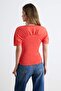 Red Fitted/Bodycon Boat Neck Short Sleeve 100% Cotton Knitted T-Shirt Twoss26Ts00264 - 4