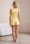 Sarı %100 Pamuklu Fırfırlı Şortlu Örme Pijama Takımı THMSS22AU0304 - 4