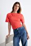 Red Fitted/Bodycon Boat Neck Short Sleeve 100% Cotton Knitted T-Shirt Twoss26Ts00264