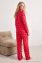 Kırmızı %100 Pamuklu Leopar Kalpli Örme Pijama Takımı THMAW25PT00142 - 3