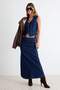 Koyu Mavi Az Esnek Volanlı Maxi Denim Etek TWOAW27ET00048 - 5