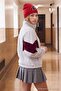 Gri Melanj Bordo Renk Bloklu Fermuarlı Dik Yaka Oversize Bomber Örme Hırka/Sweatshirt TWOAW26SW00037 - 5