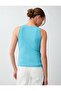 Turquoise Slim Fit Square Neck Knitted Tank Top - 4