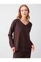 Bitter Brown Long Sleeve V-Neck Knit Sweater