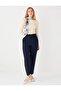 Navy Blue Regular Waist Regular Leg Elastic Waist Woven Trousers