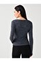Navy Blue Melange Slim Fit U-Neck Soft Textured Knitted Blouse - 5
