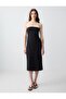 Black 100% Linen Slim Fit Open Neck Strapless Midi Dress - 3