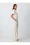 Stone Color Wide Leg Regular Waist Linen Blend Trousers - 3