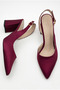 Women's Dark Burgundy Satin Fabric Asymmetrical Banded Pointed Toe Thick Heeled Shoes - 6