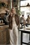 Collar-Closed Natural Linen Fabric Loose Fit Comfortable Cut Shirt Brown - 3