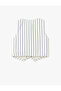 Cotton Button Detailed V-Neck Striped Crop Vest - 4
