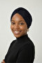 Silver Lined Navy Blue Ready-To-Wear Turban Hijab Cap Suitable for Medical Use - 2