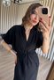Black Judge Collar Shirt Dress with Tie at the Waist and Slits - 4