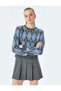 Long Sleeve Crew Neck Diamond Patterned Sweater