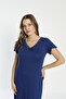 Women's Collar Lace Short Sleeve Plus Size Blue Combed Cotton Nightgown - 2