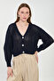 Women's 3-button openwork cardigan - navy blue - 4