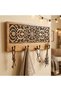 Key Holder for Wall – Moroccan Mandala Carved Wooden Key Hanger 4 Hooks | Key Hanger for Wall Entryway | Key Organizer | Geometric Wall Art | Rustic Velvet Black | No Drilling Needed