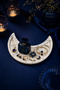 Marble Patterned Concrete Presentation Tray Crescent Shaped Serving Presentation Plate Presentation Holder