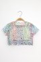 Multicolored Star Printed Short Sleeve Girls' Tulle Crop - 3