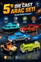 Metal Set of 5 Vehicles – Pickup Truck, Fire Truck, Taxi, Tow Truck; Toy Metal Set, Mixed Colors