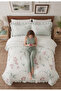 Flowers Double Bedspread Set 240X260Cm - 100% Polyester Green with Flounces and 2 Pillows - Pink - 2