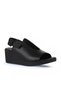 Black Leather Women's Wedge Heeled Sandals 01Wy2405 - 3