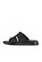 Black Leather Men's Flat Slippers 25Mt2488 - 3