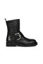 Black Leather Women's Flat Boots 01Wf4303