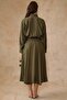 Scarf Collar Shirt Skirt Modal Double Set Khaki 9460-Tk - 8