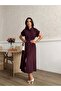 Women's Short Sleeve Belt Detailed Buttoned Tencel Fabric Dress - 8