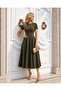 Short Sleeve Pocketed Long Crepe Fabric Dress Khaki 582110 - 3