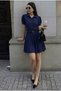 Women's Navy Blue Shirt Collar Sleeve Slit Detailed Flared Watermelon Sleeve Dress Arm-24Y001083