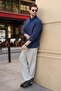 Navy Blue Basic 100% Cotton Long Sleeve Men's Shirt E6761 - 7