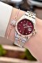 Dial Claret Red Cord Rose Silver Color 30 mm Women's Wristwatch with Gift Packaging - 2
