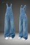 Unisex Wide Leg Loose Fit Denim Salopet Gilet Trousers - 2