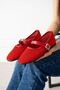 Avila Red Knitwear Mesh Gold Buckle Belted Ballerinas - 5