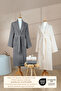 4 Piece Striped Bathrobe Set 100% Cotton Certified Family Towel Bathrobe Set Dowry Set Gray Cream - 7