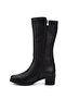 Women's Black Zippered Thick Heeled Genuine Leather Boots - 5