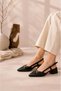 Women's Black Leather Saddler Buckle Pointed Toe Heeled Shoes