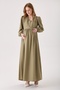 Maternity Khaki Linen Dress with Lace Detail on the Sides and Front Opening Button (Nursing) - 7
