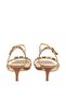 Women's Short Heeled Open Toe Metallic Logo Accessory Leather Brown Classic Heeled Shoes - 2