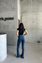 Women's High-Waist Loose Flared Stretch Navy Blue Jeans - 6