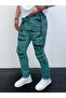 Men's Green Tie-Dye Effect Slim Fit Lycra Jean Trousers - 2