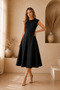 Black Midi Length Flared Cut Shoulder Padded Sleeveless Stylish Women's Dress Daily Office Dress 77162 - 2