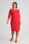 Women's Red Boat Neck Three Quarter Sleeve Plus Size Stretchy Crepe Dress - 2