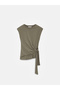 32724 100% Cotton T-Shirt with Tie Detail-Khaki - 5