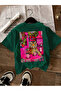 Women's Coffee Drinking Tiger Printed Oversized T-Shirt - 2